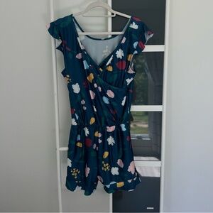 Teal Floral swim Romper